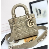 Shop Duplicate Dior Small Lady Dior My ABCDior Bag in Cannage Lambskin with Bow Apricot Grey 2026 D6604