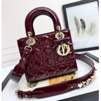 Pretty Style Dior Small Lady Dior My ABCDior Bag in Patent Cannage Leather with Bow Burgundy 2026 D6604