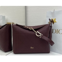 Popular Style Dior Medium Diorly Bag in Cannage Flat Calfskin Leather Burgundy 2026 0408108