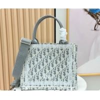 Big Discount Dior Men's Small Book Tote Bag in Latte White and Grey Dior Oblique Embroidery and White Lace 2026 8833
