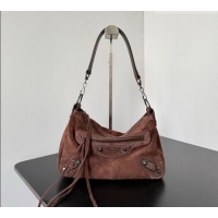 Famous Brand Balenciaga Le City Moto Small Shoulder Bag in Suede 0905 Dark Brown 2026