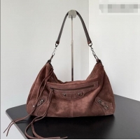Famous Brand Balenciaga Le City Moto Medium Shoulder Bag in Suede 0905 Dark Brown 2026