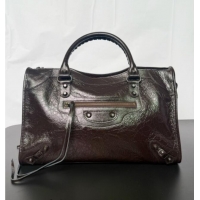 Discount Balenciaga Le City Bag Medium in Espresso Arena lambskin/black hardware B0503 2026