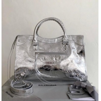 Top Grade Balenciaga Le City Bag Medium in Arena lambskin Silver-Tone B3036 2026