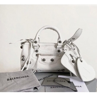 Well Crafted Balenciaga Le Cagole Mini Duffle Bag in white lambskin/aged-silver hardware B3037 2026