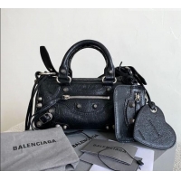 Top Design Balenciaga Le Cagole Mini Duffle Bag in black lambskin/aged-silver hardware B3037 2026