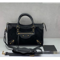 Traditional Discount Balenciaga Le City Bag Medium in Suede 084021 Black 2026