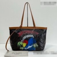 Famous Brand Balenciaga Medium Select Tote Bag in Black Coated Canvas with red vintage surfer artwork printed 90818 2026