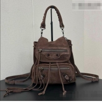 Grade Quality Balenciaga Mini Le City Backpack in Suede 90822 Dark Brown 2026