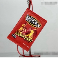 Free Shipping Balenciaga Smokey BBQ Chips Phone Holder Pouch in glossy calfskin 90831 Red 2026