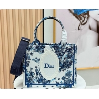 Good Quality Dior Men's Small Book Tote Bag in Blue Toile de Jouy Floral Garden Embroidery and White Dior Médaillon 0408