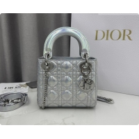 Charming Dior Classic Mini Lady Dior Bag in Cannage Lambskin Iridescent Silver M0505 2026