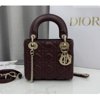 Good Quality Dior Classic Mini Lady Dior Bag in Cannage Lambskin M0505 Burgundy 2026