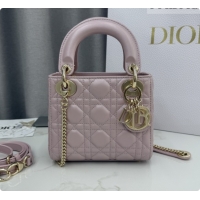 Sumptuous Dior Classic Mini Lady Dior Bag in Cannage Lambskin M0505 Pearly Pink 2026