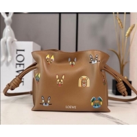 Low Price Louis Wain x Loewe Mini Flamenco Clutch in Cat Embroidered Nappa Calfskin Leather L17057 Mocha 2026