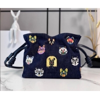 Low Cost Louis Wain x Loewe Mini Flamenco Clutch in Cat Embroidered Denim L17058 Blue 2026
