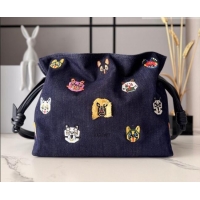 Original Cheap Louis Wain x Loewe Medium Flamenco Clutch in Cat Embroidered Denim L17059 Blue 2026