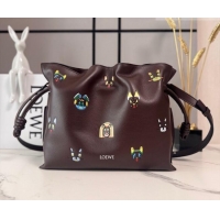 Luxury Cheap Louis Wain x Loewe Medium Flamenco Clutch in Cat Embroidered Nappa Calfskin Leather L17061 Brown 2026