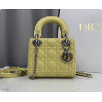 New Style Dior Classic Mini Lady Dior Bag in Cannage Lambskin M0505 Chick Yellow/Silver 2026