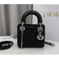 New Design Dior Classic Mini Lady Dior Bag in Cannage Lambskin M0505 Black/Silver 2026
