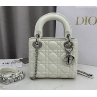 Best Price Dior Classic Mini Lady Dior Bag in Cannage Lambskin M0505 White/Silver 2026