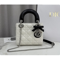 Unique Grade Dior Mini Lady Dior Bag in Cannage Lambskin with Bow D6603 White/Black 2026