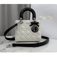 Big Discount Dior Small Lady Bag in Cannage Lambskin with Bow M0538 White/Black 2026