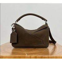 Shop Grade Loewe Small Featherlight Puzzle Bag in grained Nubuck 81032 Tundra Green 2026