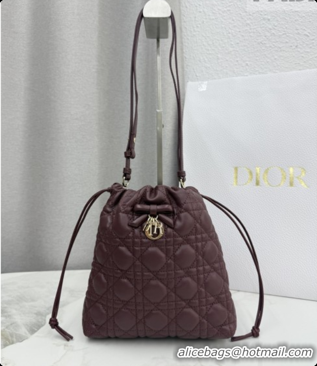 Classic Practical Dior Adiorable Mini Bucket Bag in Cannage Lambskin S2611 Burgundy 2026