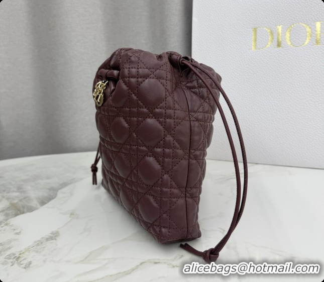 Classic Practical Dior Adiorable Mini Bucket Bag in Cannage Lambskin S2611 Burgundy 2026