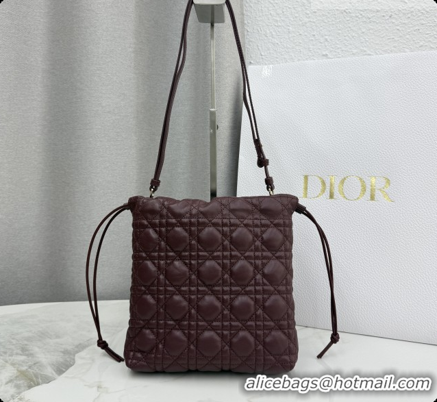 Classic Practical Dior Adiorable Mini Bucket Bag in Cannage Lambskin S2611 Burgundy 2026