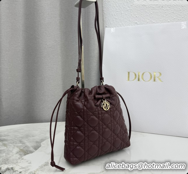 Classic Practical Dior Adiorable Mini Bucket Bag in Cannage Lambskin S2611 Burgundy 2026