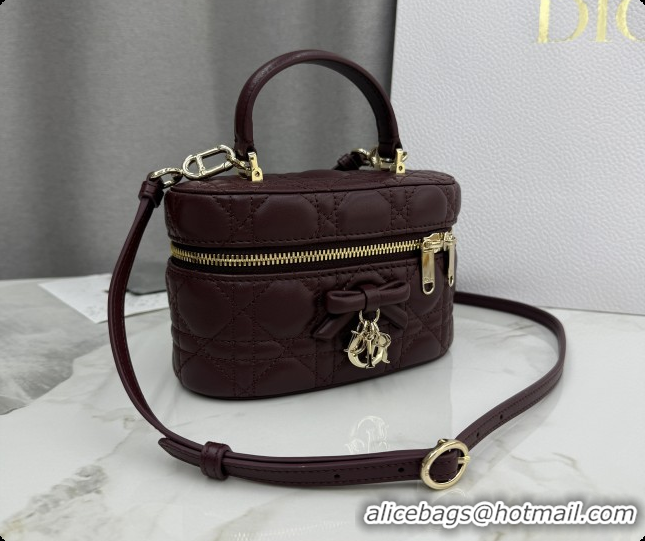 Affordable Price Dior Mini Vanity Bag in Cannage Lambskin S2603 Dark Burgundy 2026