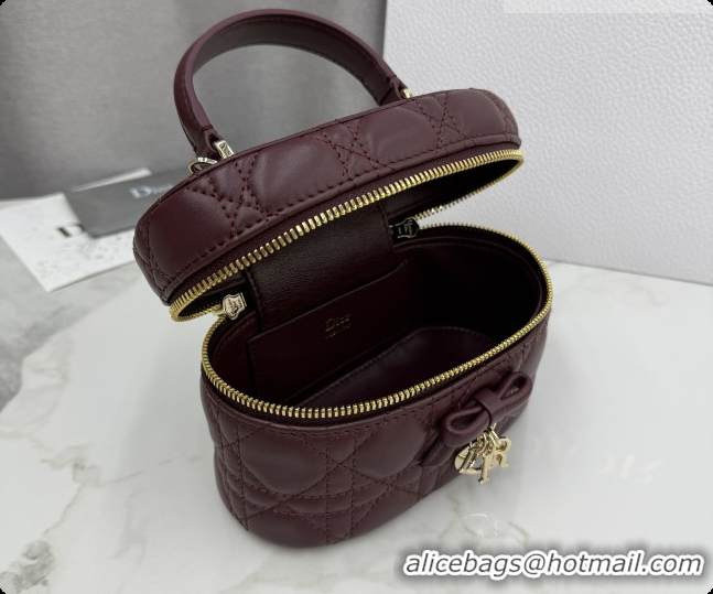 Affordable Price Dior Mini Vanity Bag in Cannage Lambskin S2603 Dark Burgundy 2026