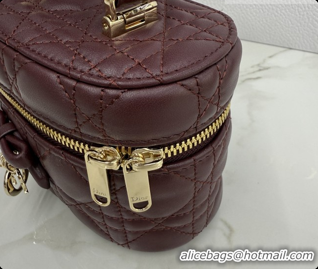 Affordable Price Dior Mini Vanity Bag in Cannage Lambskin S2603 Dark Burgundy 2026