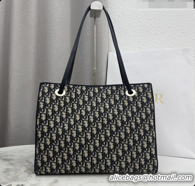 Shop Duplicate Dior Medium Dior Promenade Shopping Bag with Bow in Blue Dior Oblique Jacquard 2026 M1410