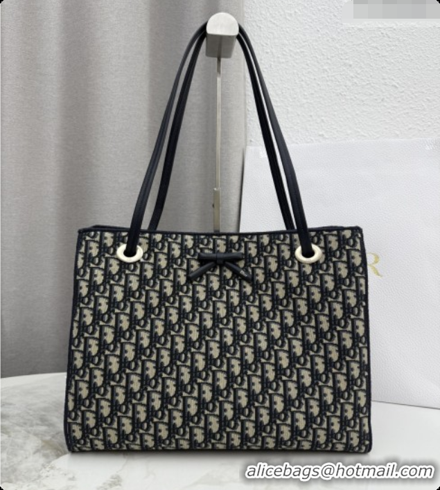 Shop Duplicate Dior Medium Dior Promenade Shopping Bag with Bow in Blue Dior Oblique Jacquard 2026 M1410