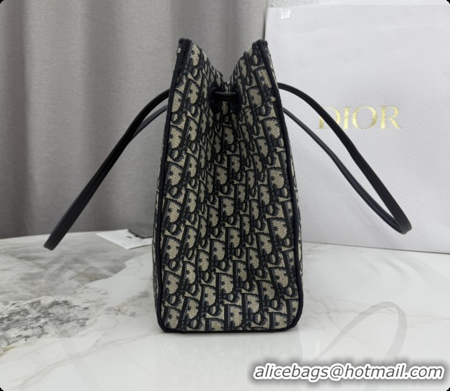 Shop Duplicate Dior Medium Dior Promenade Shopping Bag with Bow in Blue Dior Oblique Jacquard 2026 M1410