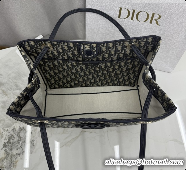 Shop Duplicate Dior Medium Dior Promenade Shopping Bag with Bow in Blue Dior Oblique Jacquard 2026 M1410