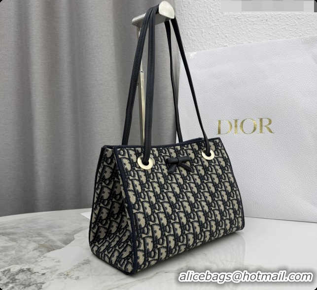 Top Quality Dior Small Dior Promenade Shopping Bag with Bow in Blue Dior Oblique Jacquard 2026 M1410 