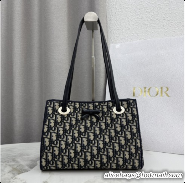 Top Quality Dior Small Dior Promenade Shopping Bag with Bow in Blue Dior Oblique Jacquard 2026 M1410 