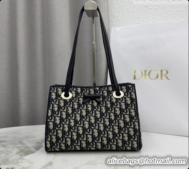 Top Quality Dior Small Dior Promenade Shopping Bag with Bow in Blue Dior Oblique Jacquard 2026 M1410 
