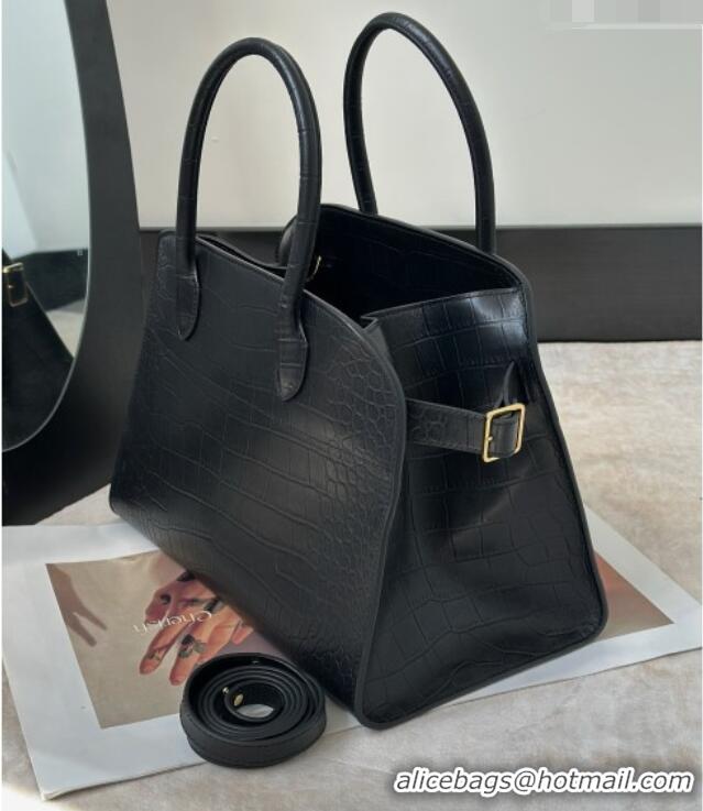 Cheap Best The Row Margaux 12 Tote Bag in Samanta Crocodile Embossed Leather 8818 Black 2026