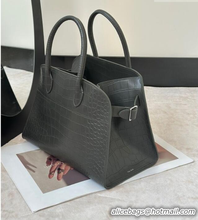 Grade Price The Row Margaux 12 Tote Bag in Samanta Crocodile Embossed Leather 8818 Grey 2026