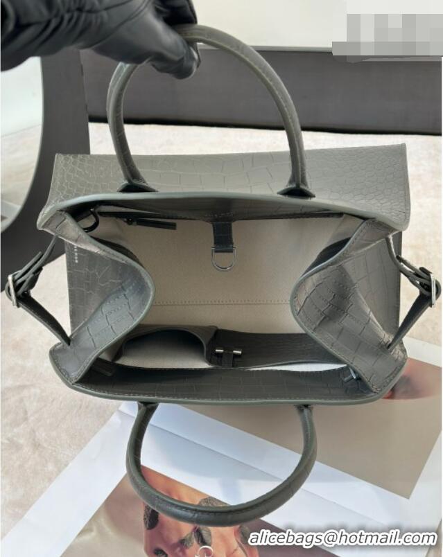 Grade Price The Row Margaux 12 Tote Bag in Samanta Crocodile Embossed Leather 8818 Grey 2026