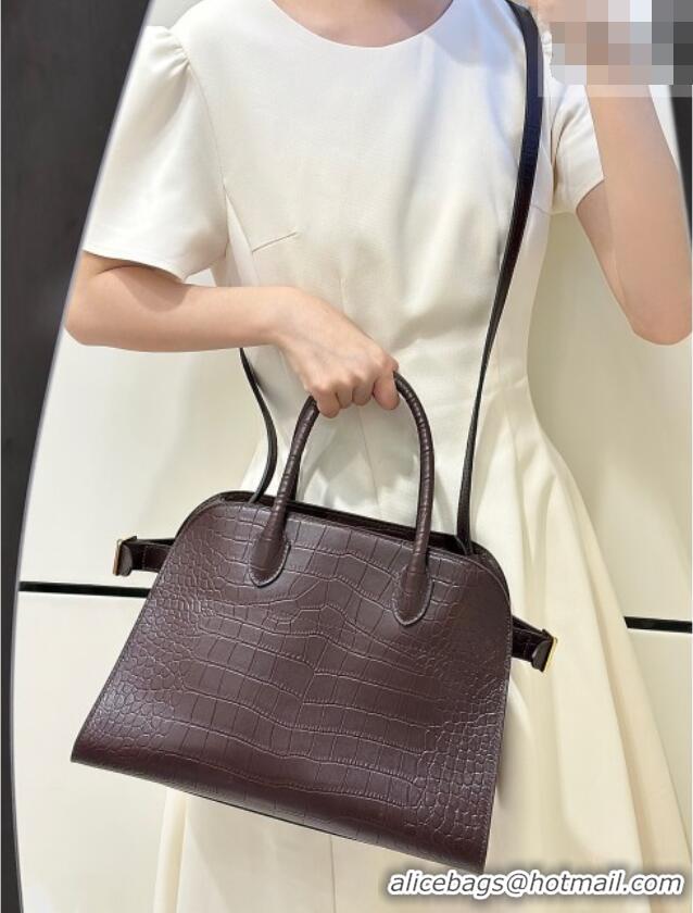 Best Product The Row Margaux 12 Tote Bag in Samanta Crocodile Embossed Leather 8818 Dark Brown 2026