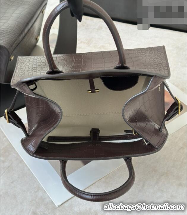 Best Product The Row Margaux 12 Tote Bag in Samanta Crocodile Embossed Leather 8818 Dark Brown 2026