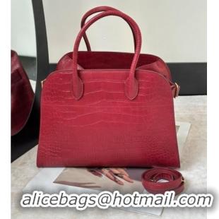 New Fashion The Row Margaux 12 Tote Bag in Samanta Crocodile Embossed Leather 8818 Red 2026