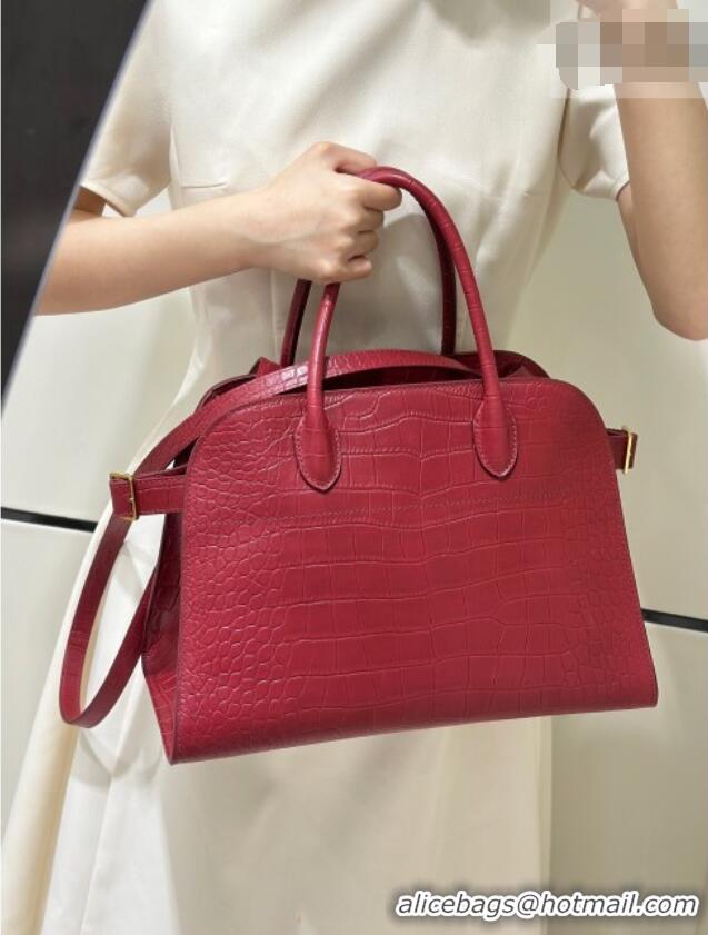 New Fashion The Row Margaux 12 Tote Bag in Samanta Crocodile Embossed Leather 8818 Red 2026