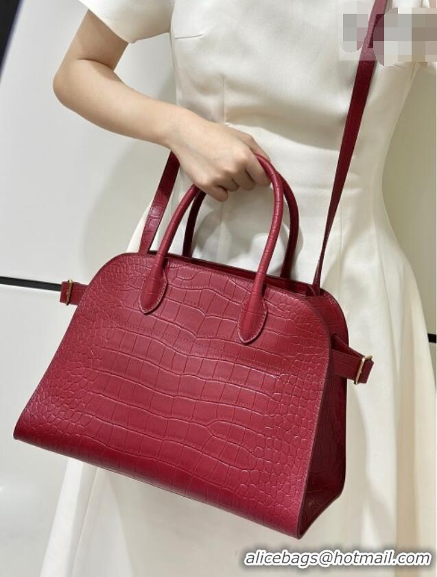 New Fashion The Row Margaux 12 Tote Bag in Samanta Crocodile Embossed Leather 8818 Red 2026